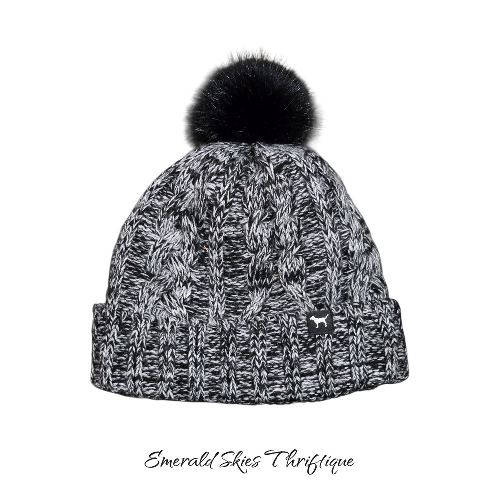 Victoria's secret pink beanie with pom pom. Black/white. Free ship